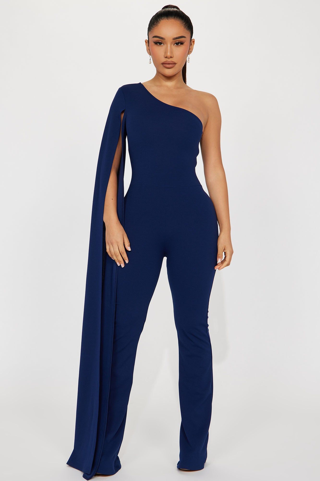 Minerva One Shoulder Jumpsuit - Navy sold by Fashion Nova