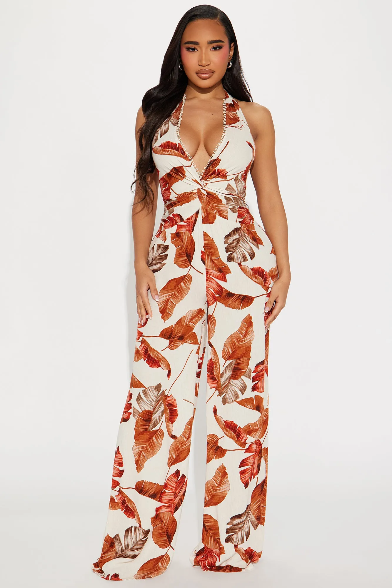 Bianka Tropical Jumpsuit - Brown/combo sold by Fashion Nova