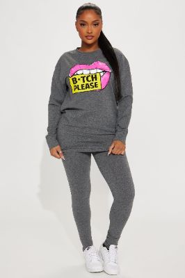 Always Talking Legging Set - Heathered Grey sold by Fashion Nova