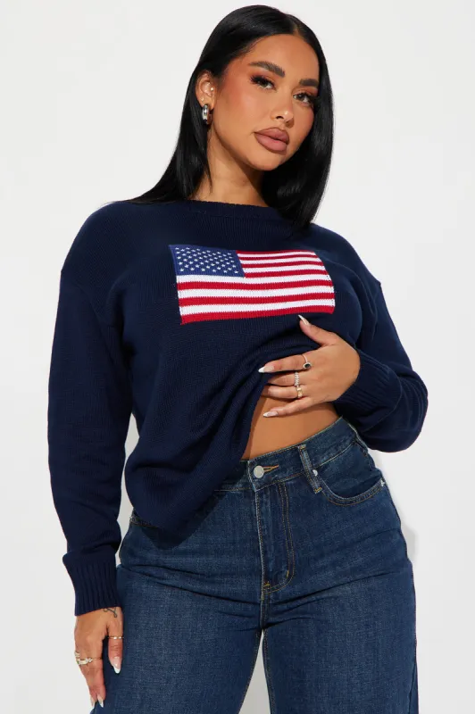 Stars And Stripes American Flag Sweater - Navy/combo sold by Fashion Nova