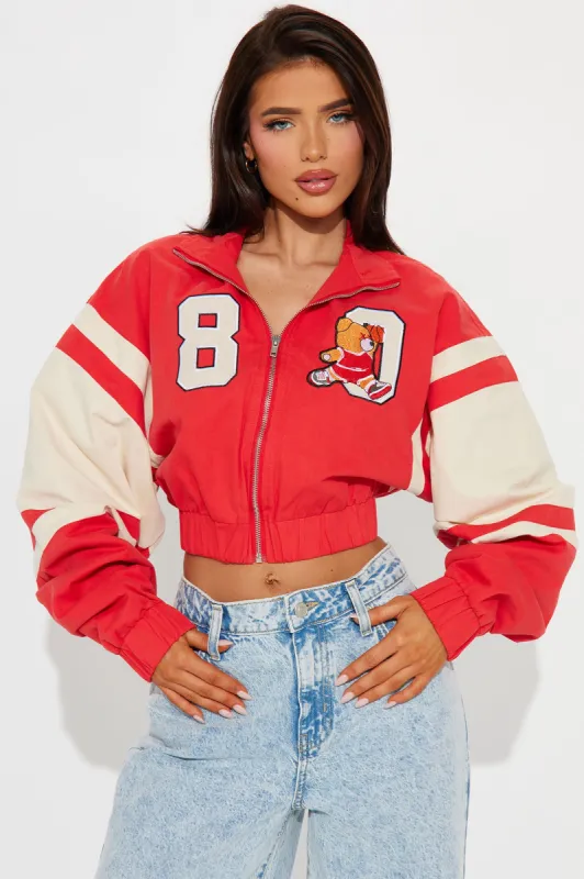 80's Retro Varsity Jacket - Red/combo sold by Fashion Nova
