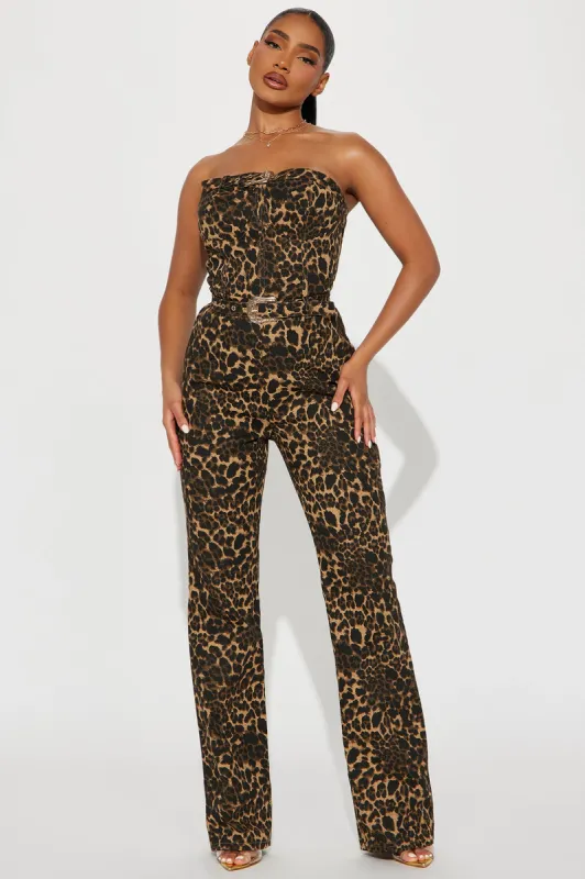 Hotlanta Leopard Jumpsuit - Brown/combo sold by Fashion Nova