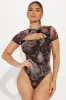 Maya Floral Mesh Bodysuit - Taupe/combo sold by Fashion Nova