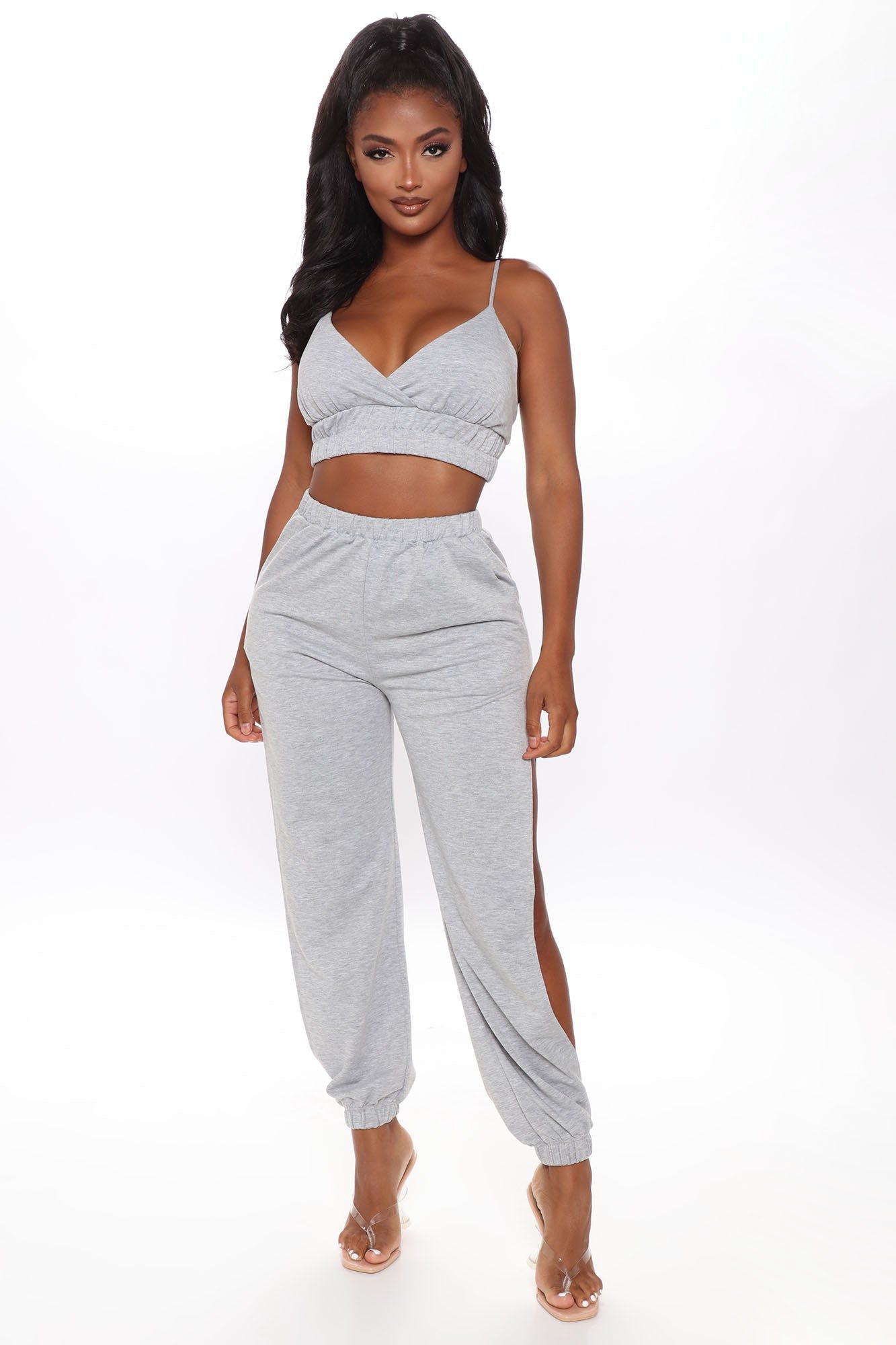 Playing Games Jogger Set - Heather Grey sold by Fashion Nova