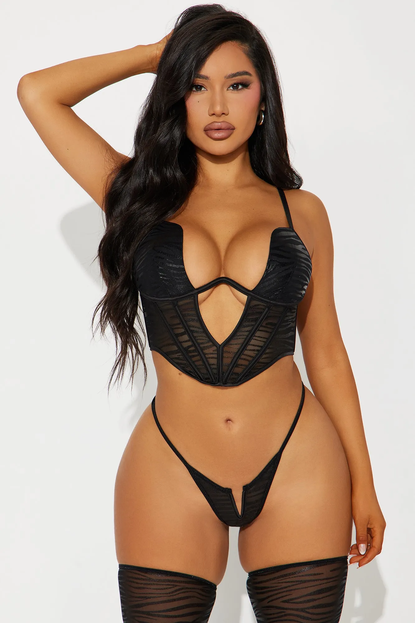 Kasey Mesh Bustier 3 Piece Set - Black sold by Fashion Nova product image thumbnail 2
