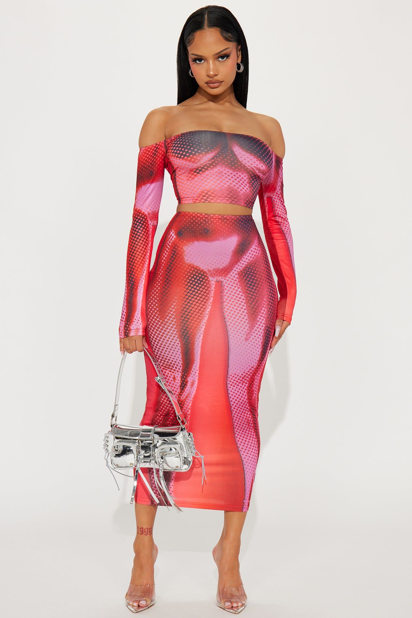 Bring The Heat Skirt Set - Red/combo sold by Fashion Nova