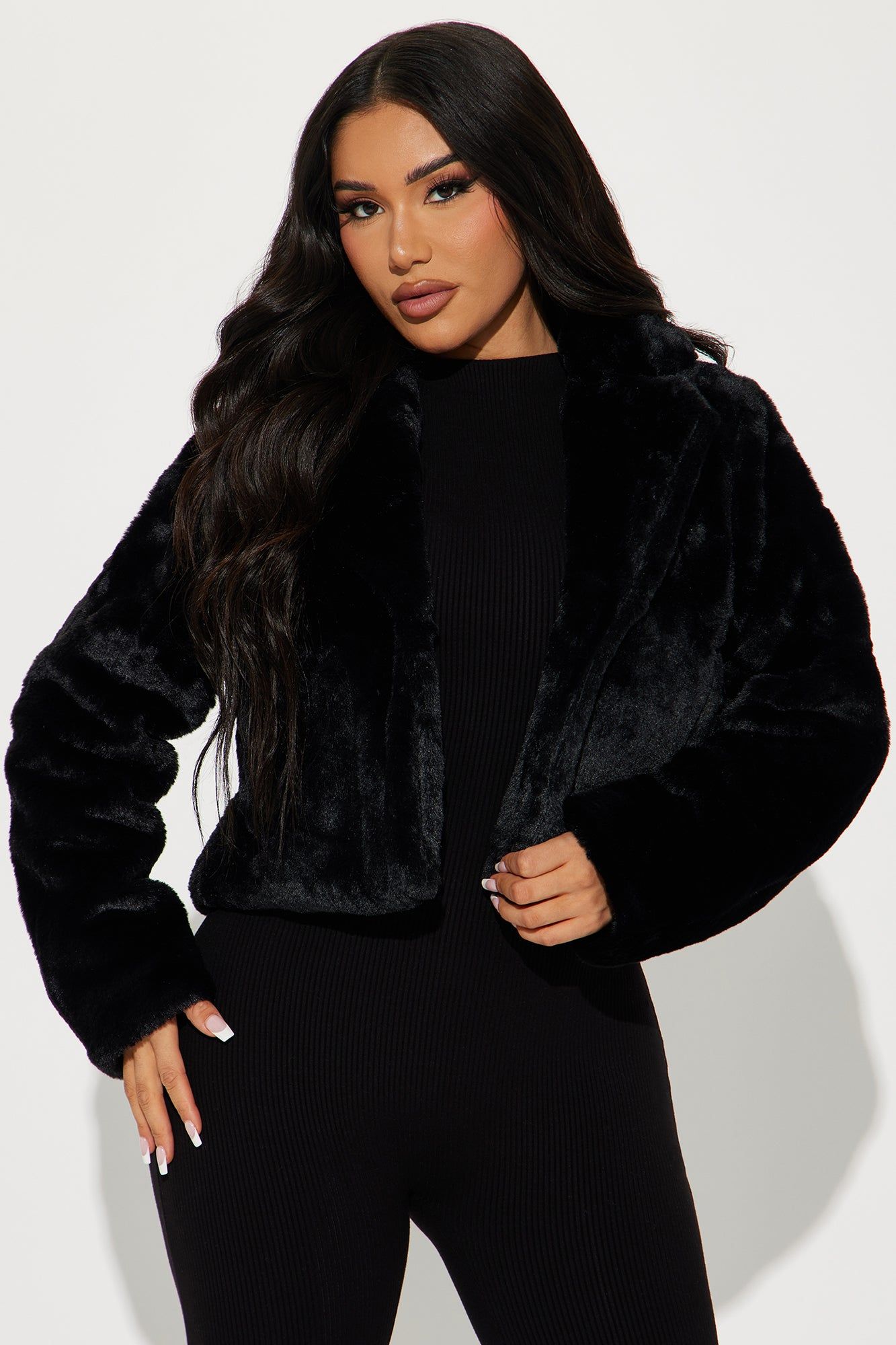Warm By The Fireside Faux Fur Jacket - Black sold by Fashion Nova