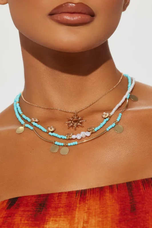 Sun Chaser Layered Necklace - Gold/Blue sold by Fashion Nova