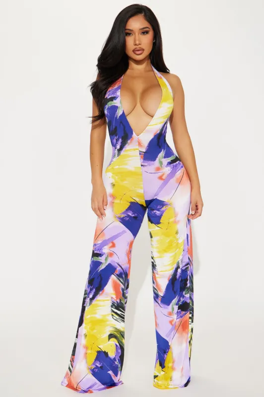 The Sweetest Escape Jumpsuit - Purple/combo sold by Fashion Nova