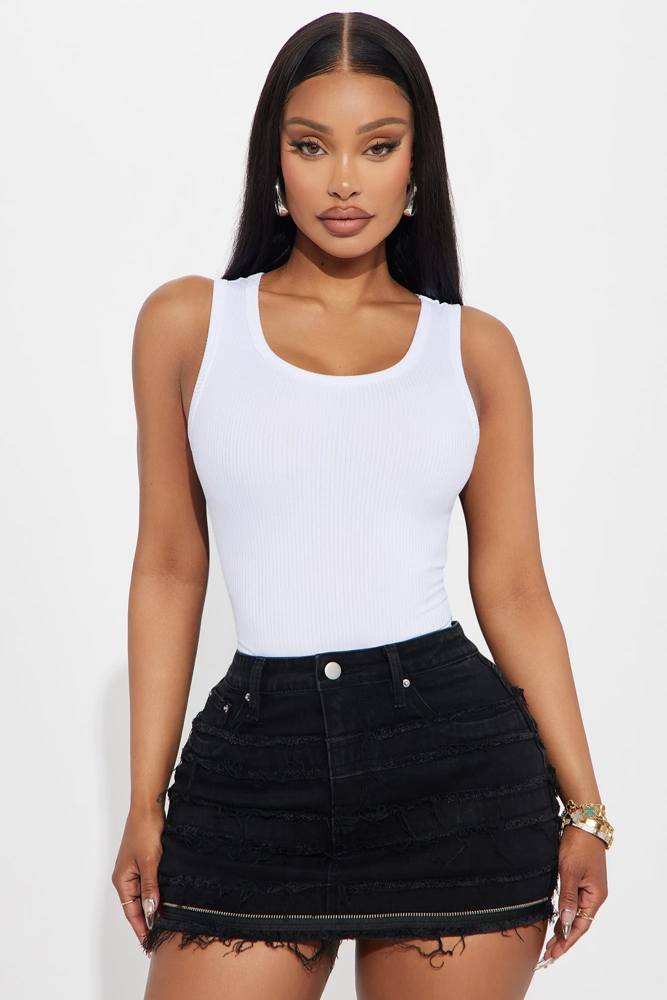Sasha Scoop Neck Tank Top - White sold by Fashion Nova