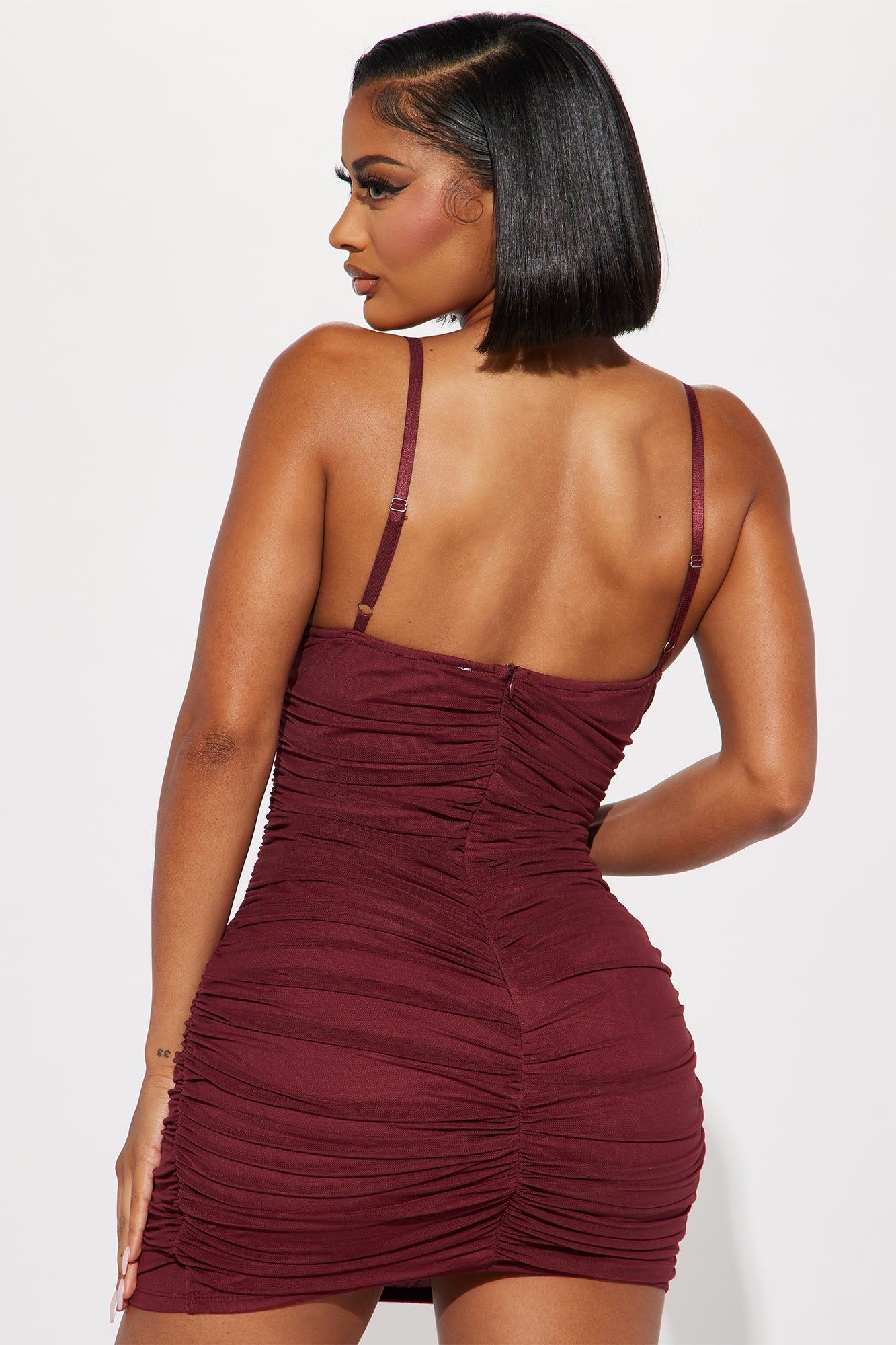 Charlotte Ruched Mini Dress - Burgundy sold by Fashion Nova product image thumbnail 3