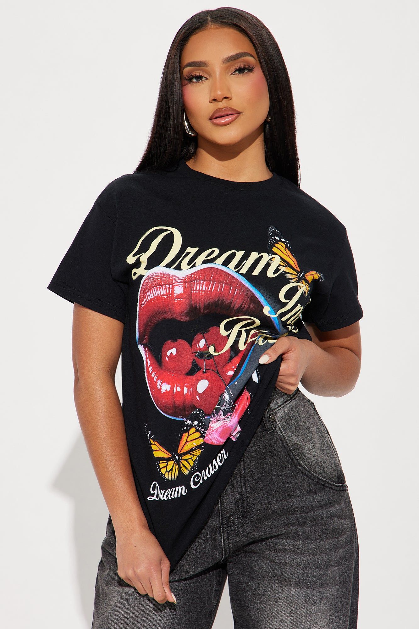 Dreams Turn Into Reality Graphic Tee - Black sold by Fashion Nova