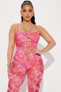 Floral Secrets Mesh Jumpsuit - Red/combo sold by Fashion Nova