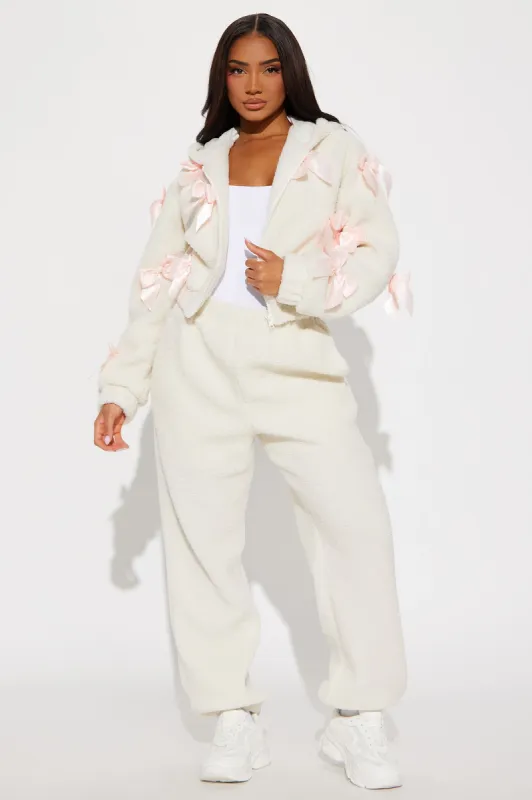 Sherpa Bow Jogger Set - Cream sold by Fashion Nova