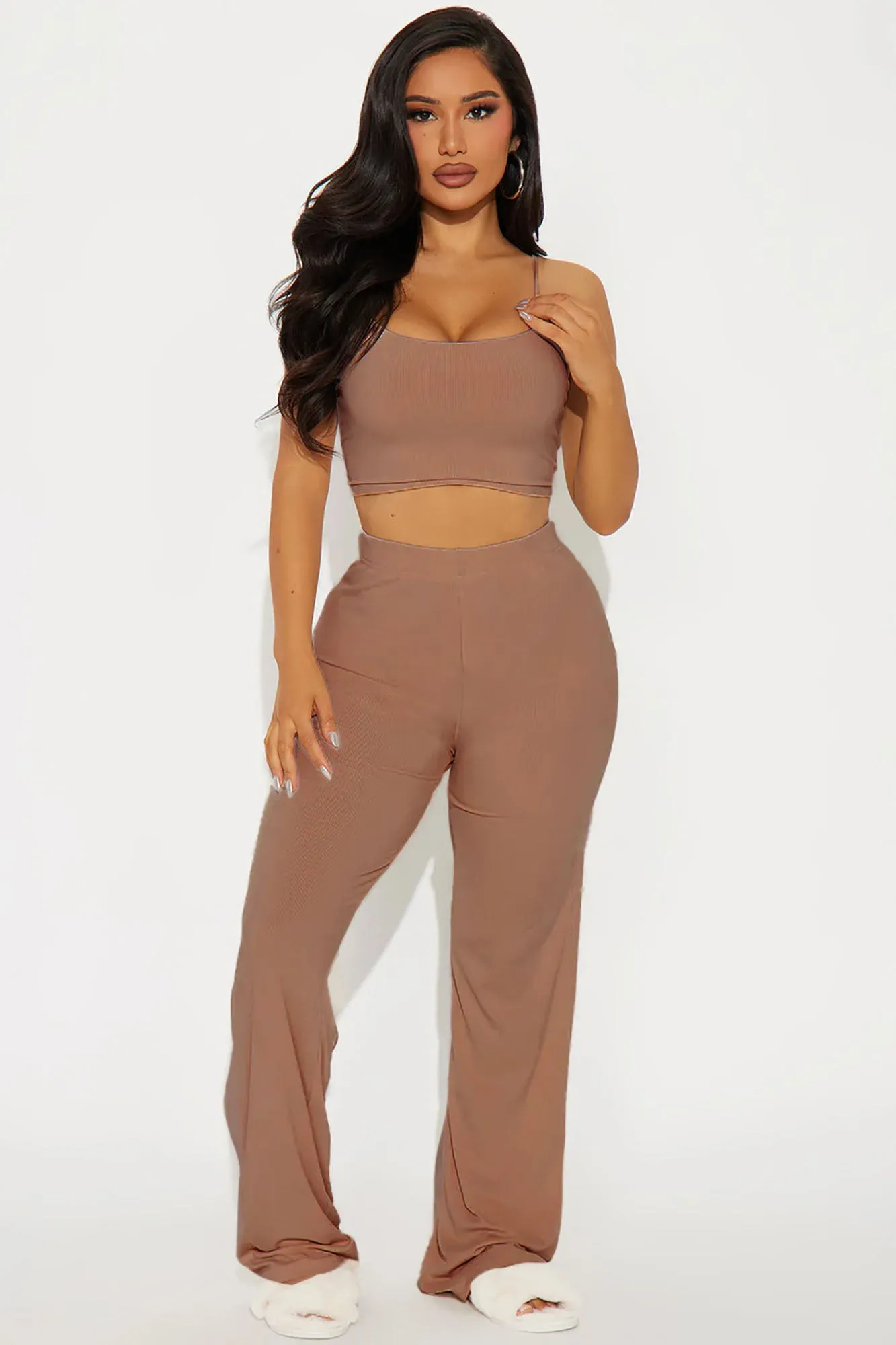 Sleepy Mood Ribbed PJ Pant Set - Mocha sold by Fashion Nova