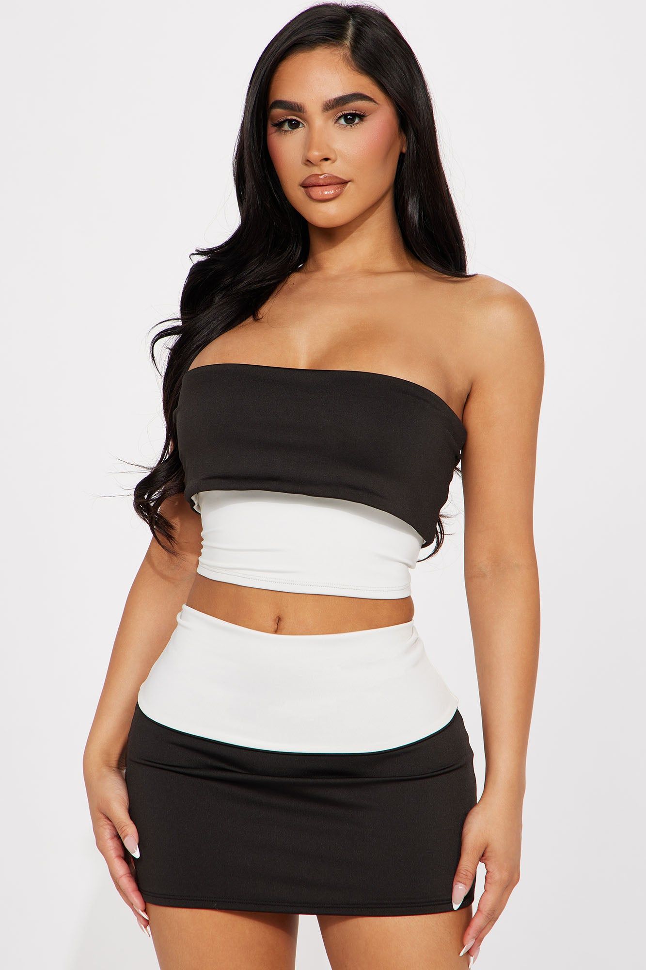 Don't Be Salty Mini Skirt Set - Black/White sold by Fashion Nova