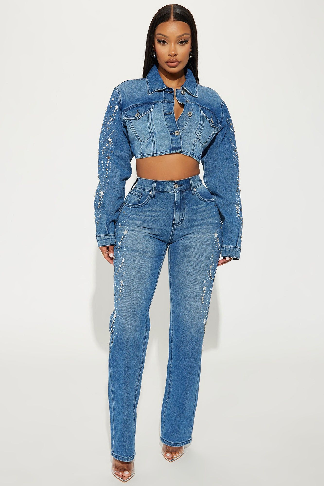 Starstruck Embellished Straight Leg Jeans - Medium Wash sold by Fashion Nova