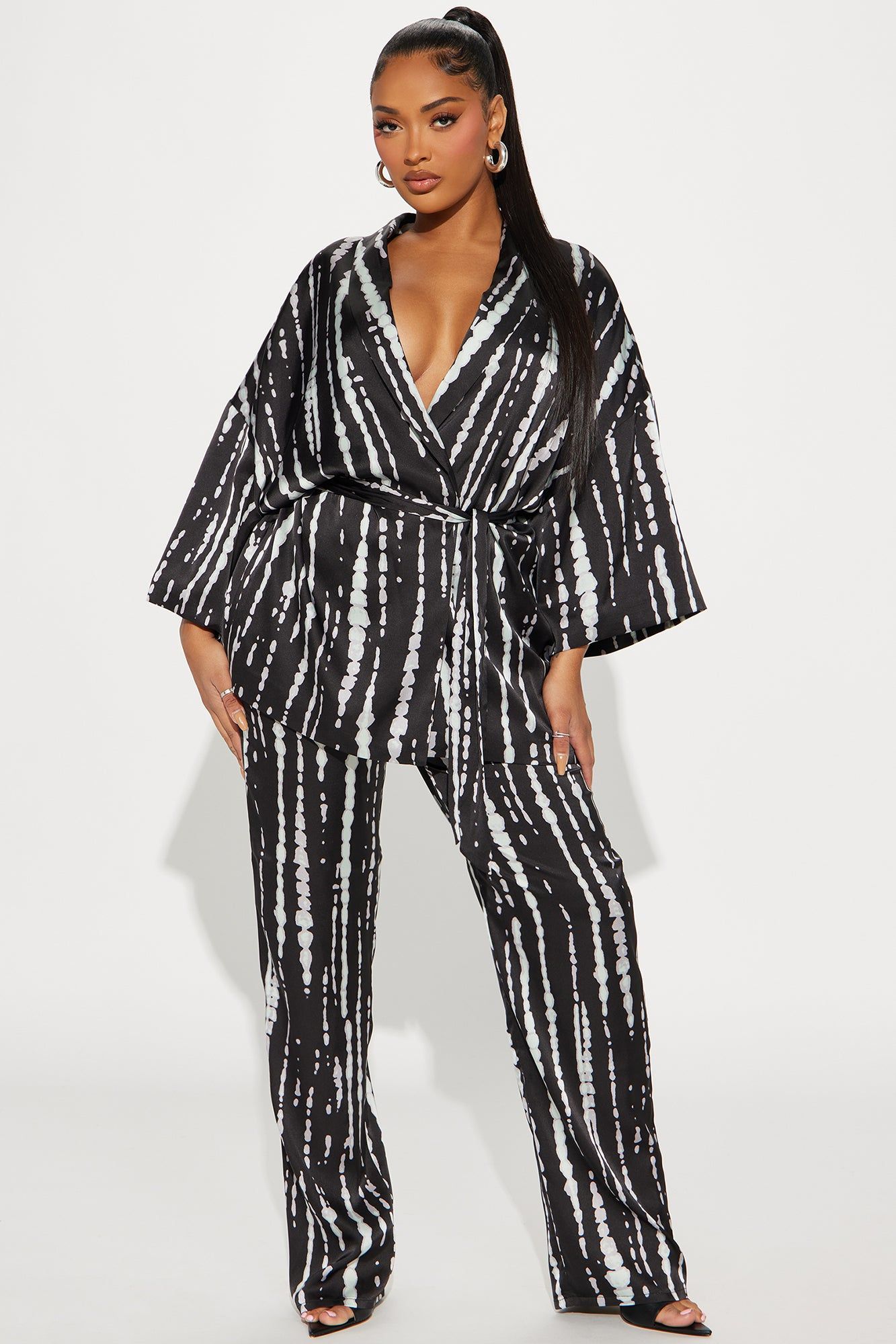 Jamie Satin Pant Set - Black/combo sold by Fashion Nova