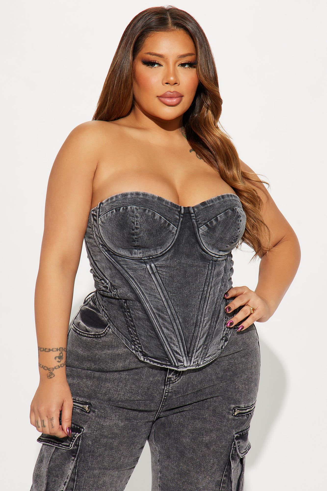 Bae For Tonight Denim Corset Top - Black Wash sold by Fashion Nova product image thumbnail 4