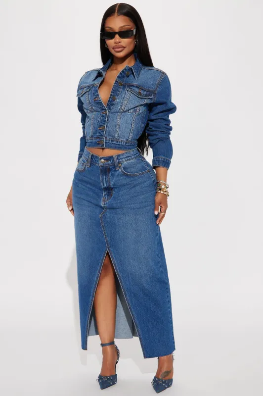 Bailey Denim Maxi Skirt Set - Medium Wash sold by Fashion Nova