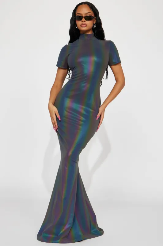 Irresistible Reflective Maxi Dress - Charcoal sold by Fashion Nova