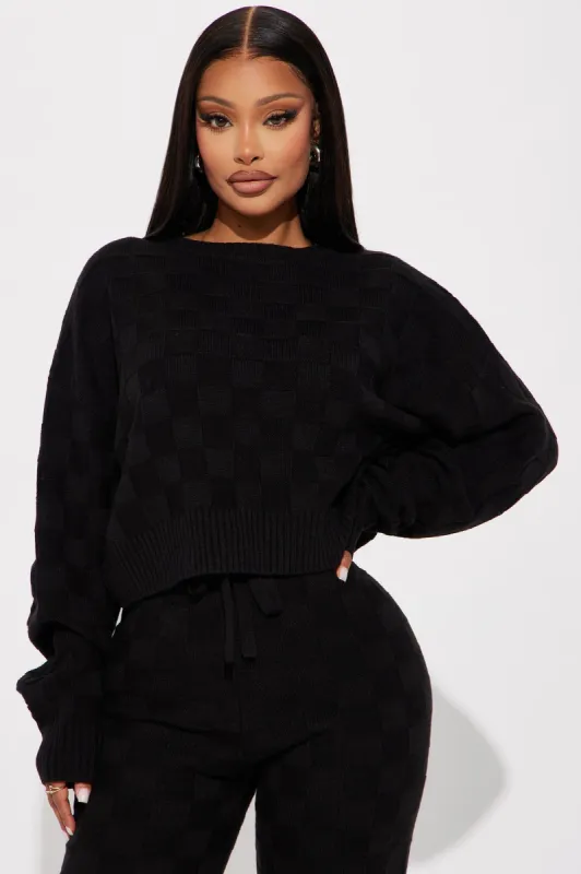 Let's Be Real Sweater Pant Set - Black sold by Fashion Nova