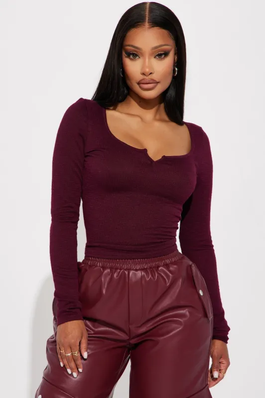 Bambi Ribbed Long Sleeve Top - Wine sold by Fashion Nova