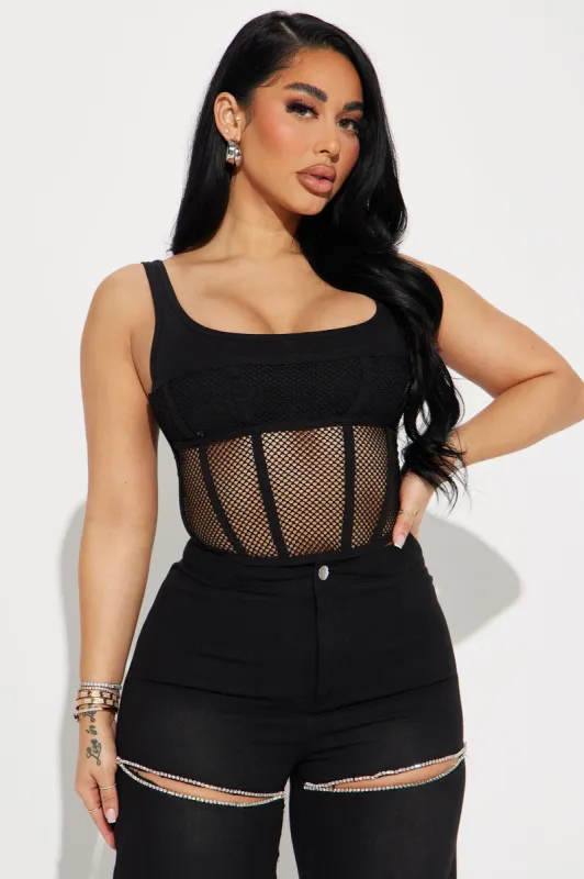 Swift Thinking Fishnet Corset Top - Black sold by Fashion Nova