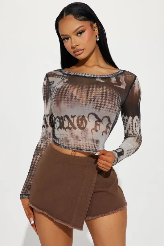 Alyssa Mesh Top - Brown Combo sold by Fashion Nova