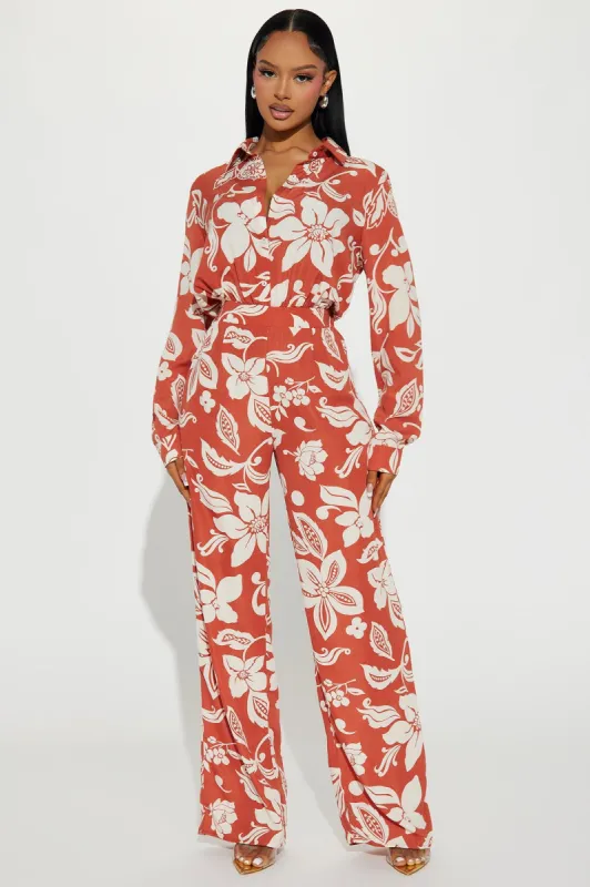 Muriela Jumpsuit - Rust/combo sold by Fashion Nova