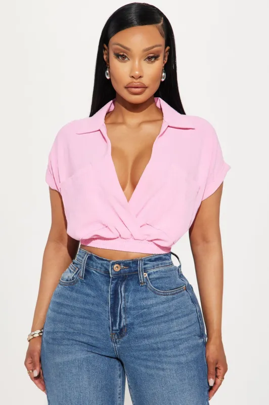 Arabella Textured Blouse Top - Pink sold by Fashion Nova