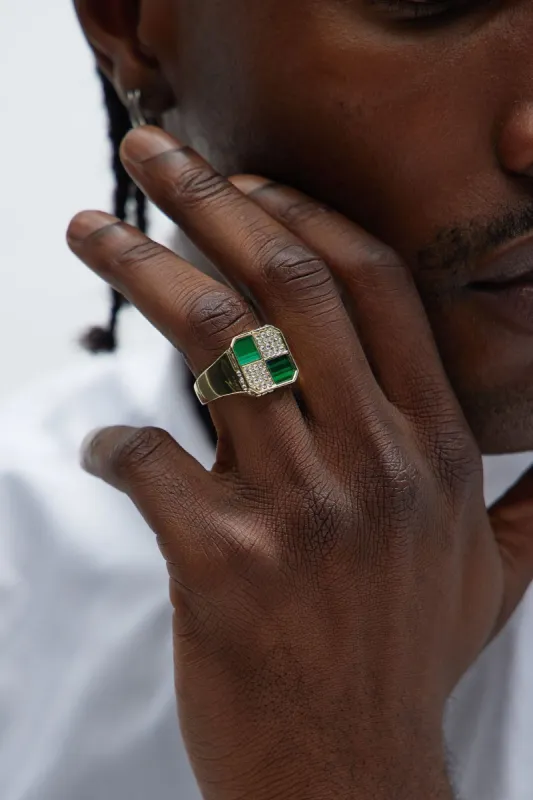 King Me Checkered Green Ring - Gold/combo sold by Fashion Nova