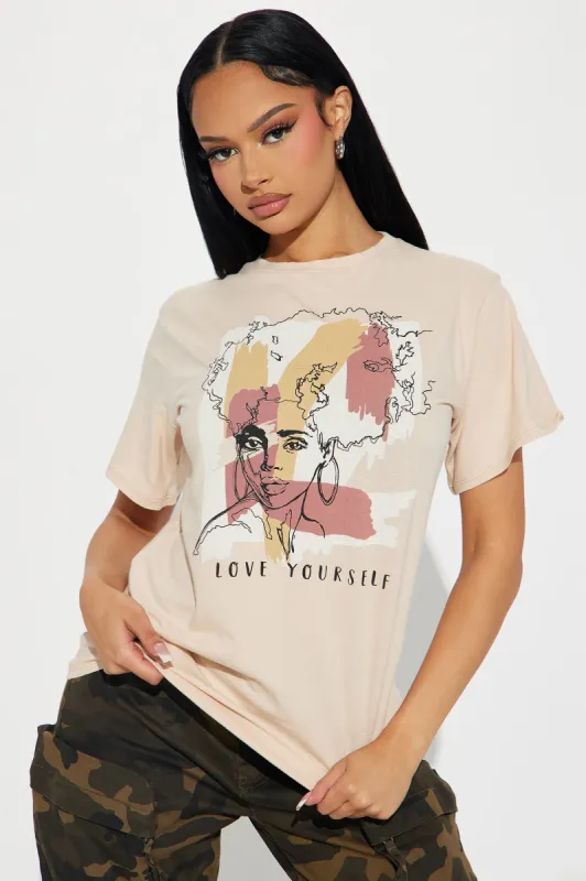Journey To Self Love Short Sleeve Tee - Natural/Combo sold by Fashion Nova