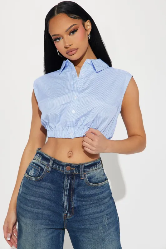 Keep It Going Striped Shirt - White/Blue sold by Fashion Nova