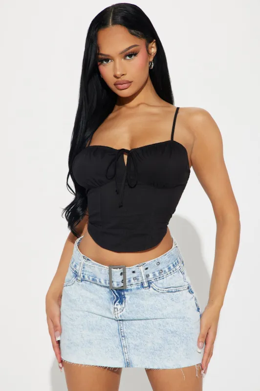 Araya Poplin Corset Top - Black sold by Fashion Nova