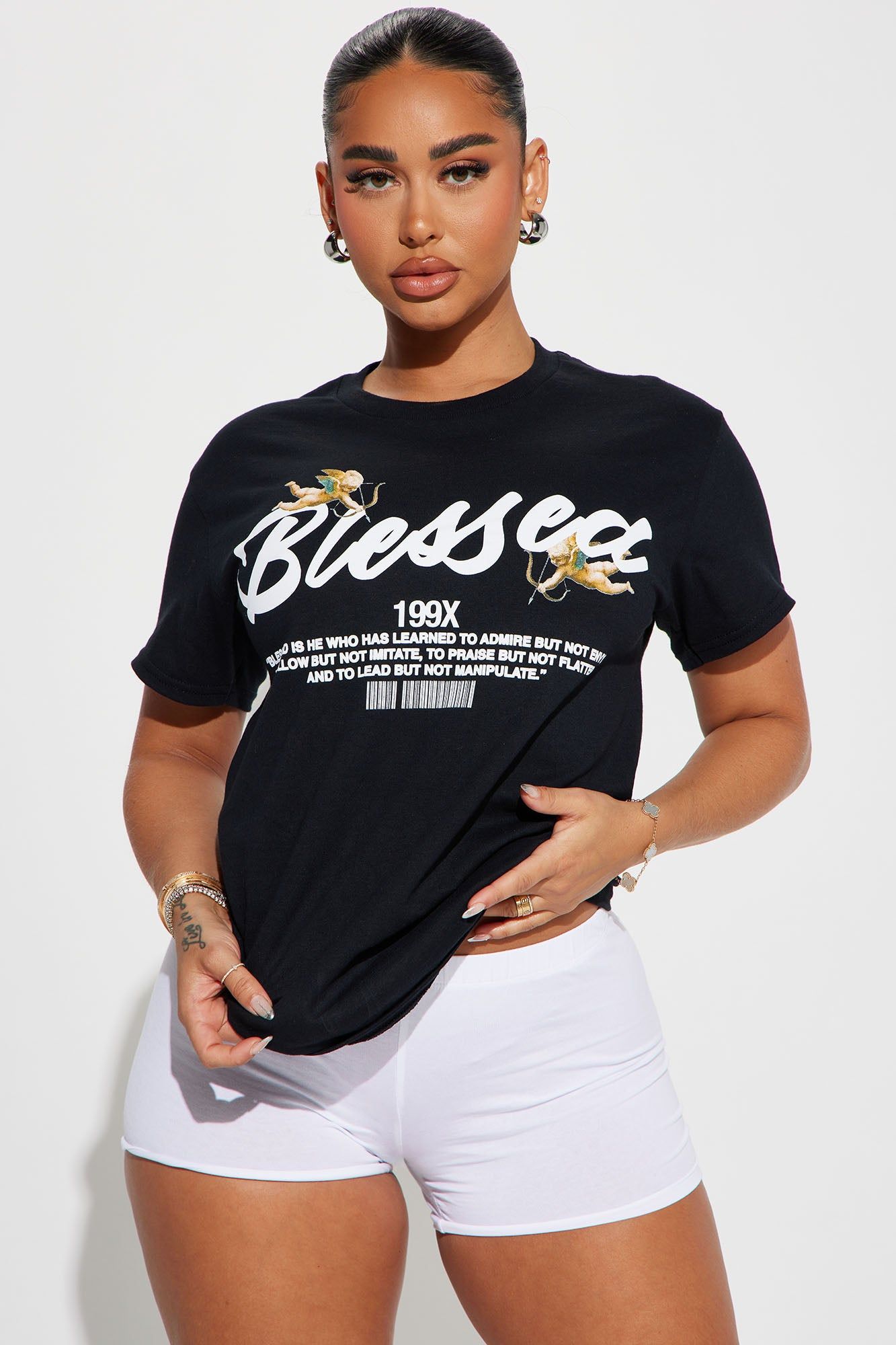 Angel Baby Blessed Graphic Tee - Black sold by Fashion Nova