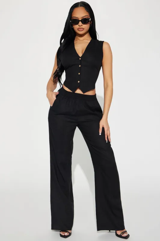 Perfect Vacay Linen Pant Set - Black sold by Fashion Nova