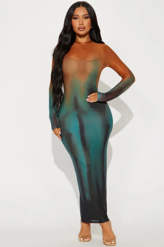 Gemma Tie Dye Mesh Maxi Dress - Orange/combo sold by Fashion Nova