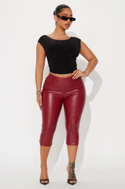 Gia Mid Rise Faux Leather Capri Pant - Red sold by Fashion Nova
