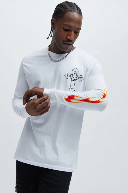 Friends And Enemies Long Sleeve Tee - White sold by Fashion Nova