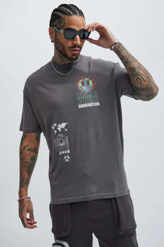 World Domination Oversize Short Sleeve Tee - Charcoal sold by Fashion Nova