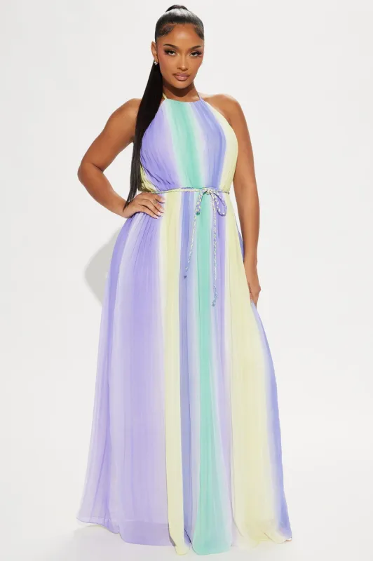 Beach Vacation Chiffon Maxi Dress - Purple/combo sold by Fashion Nova