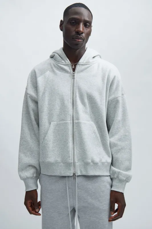 Tyson Oversized Heavyweight Zip Up - Heather Grey sold by Fashion Nova