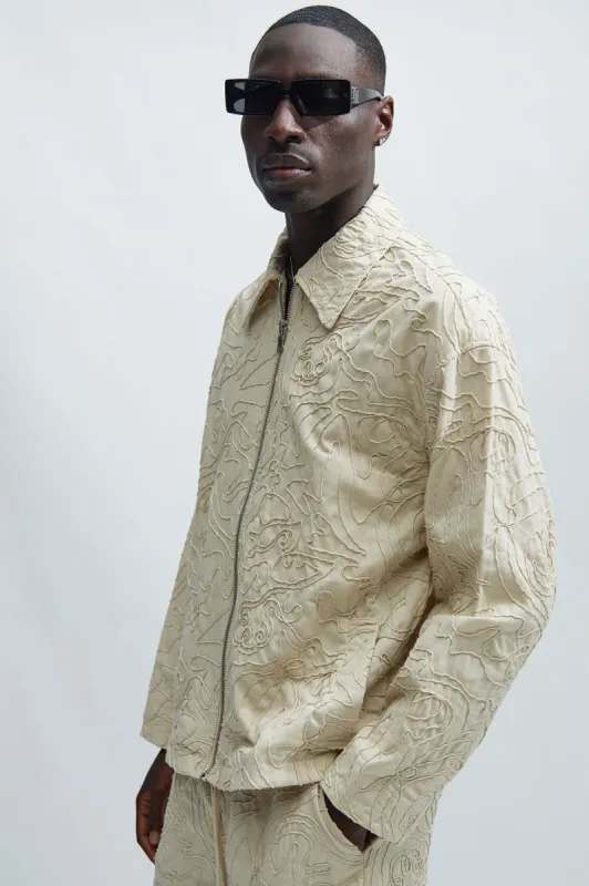 Swirl Jacquard Linen Boxy Jacket - Off White sold by Fashion Nova