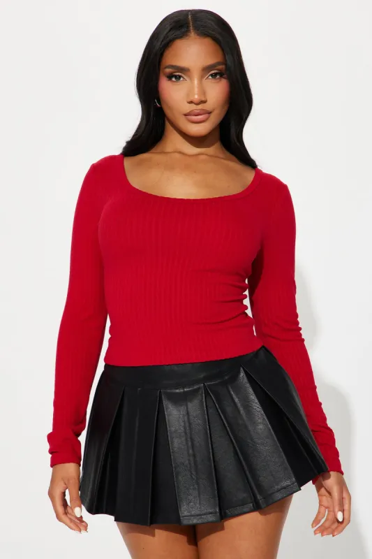 Taylor Scoop Neck Long Sleeve Top - Red sold by Fashion Nova
