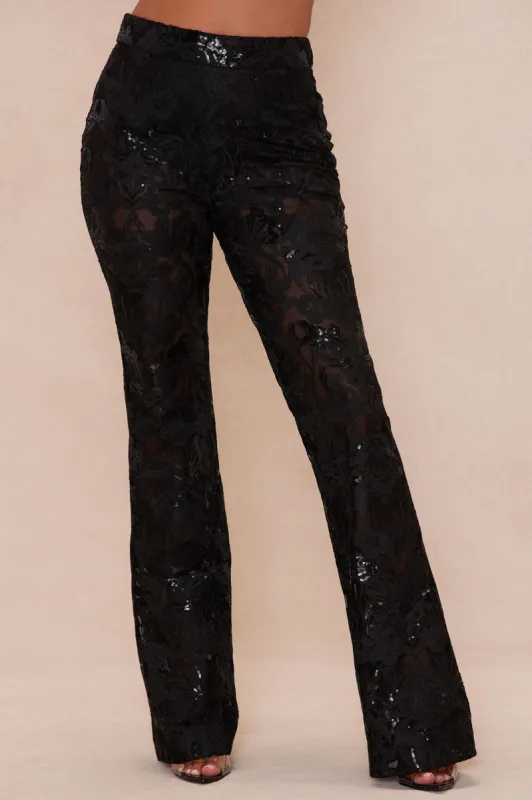 Charlize Sequin Embroidered Pant - Black sold by Fashion Nova
