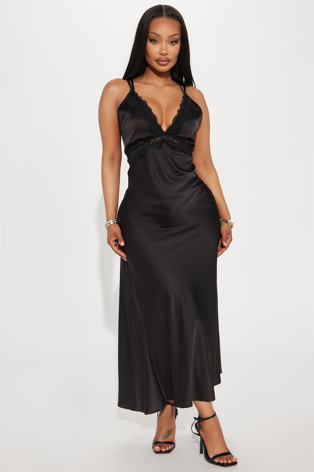 Serenity Satin Maxi Dress - Black sold by Fashion Nova