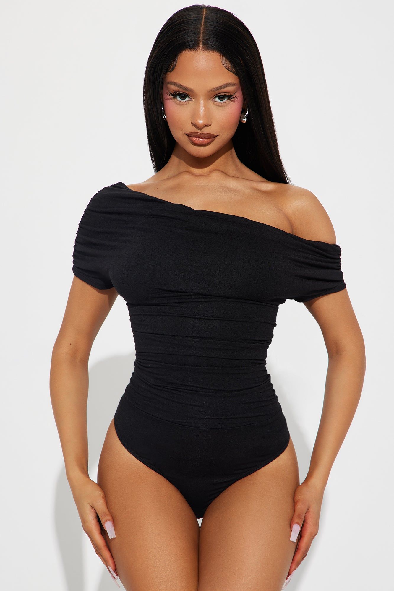 Oksana One Shoulder Bodysuit - Black sold by Fashion Nova