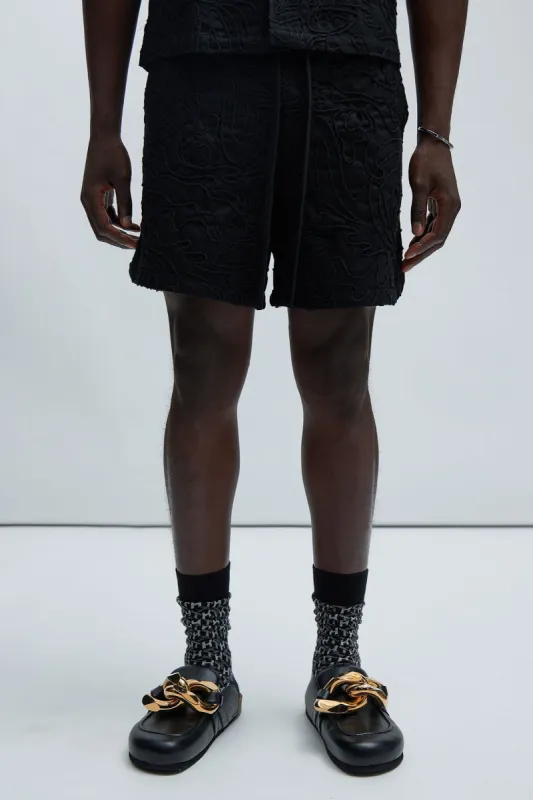 Swirl Jacquard Linen Shorts - Black sold by Fashion Nova