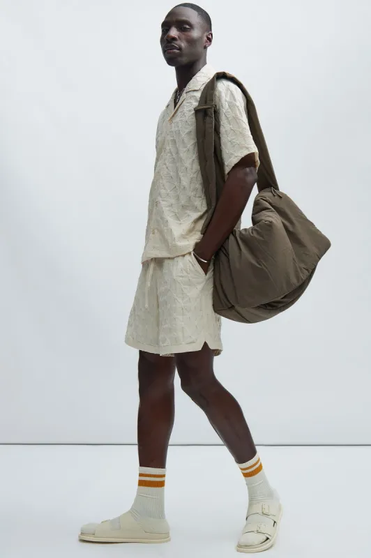 Atticus Textured Warmup Shorts - Tan sold by Fashion Nova